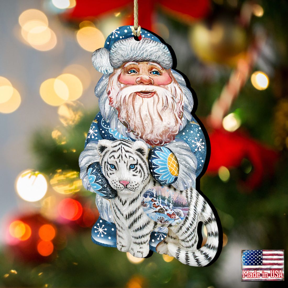 Adornos de madera de Papá Noel con forma de tigre blanco de G. DeBrekht - Decoración navideña de Papá Noel y muñeco de nieve - 8118091