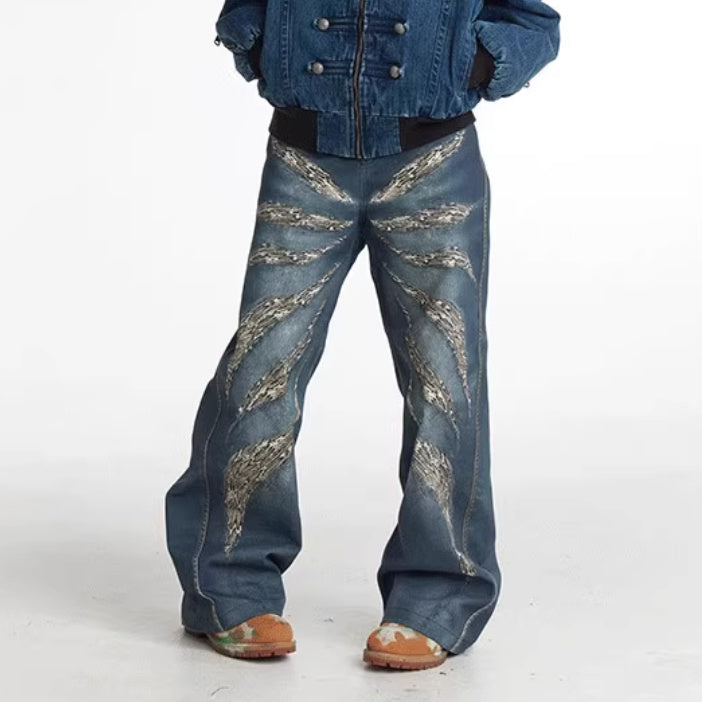 Original Digital 3D Full Printed Leopard Print Loose Jeans - Lootquake