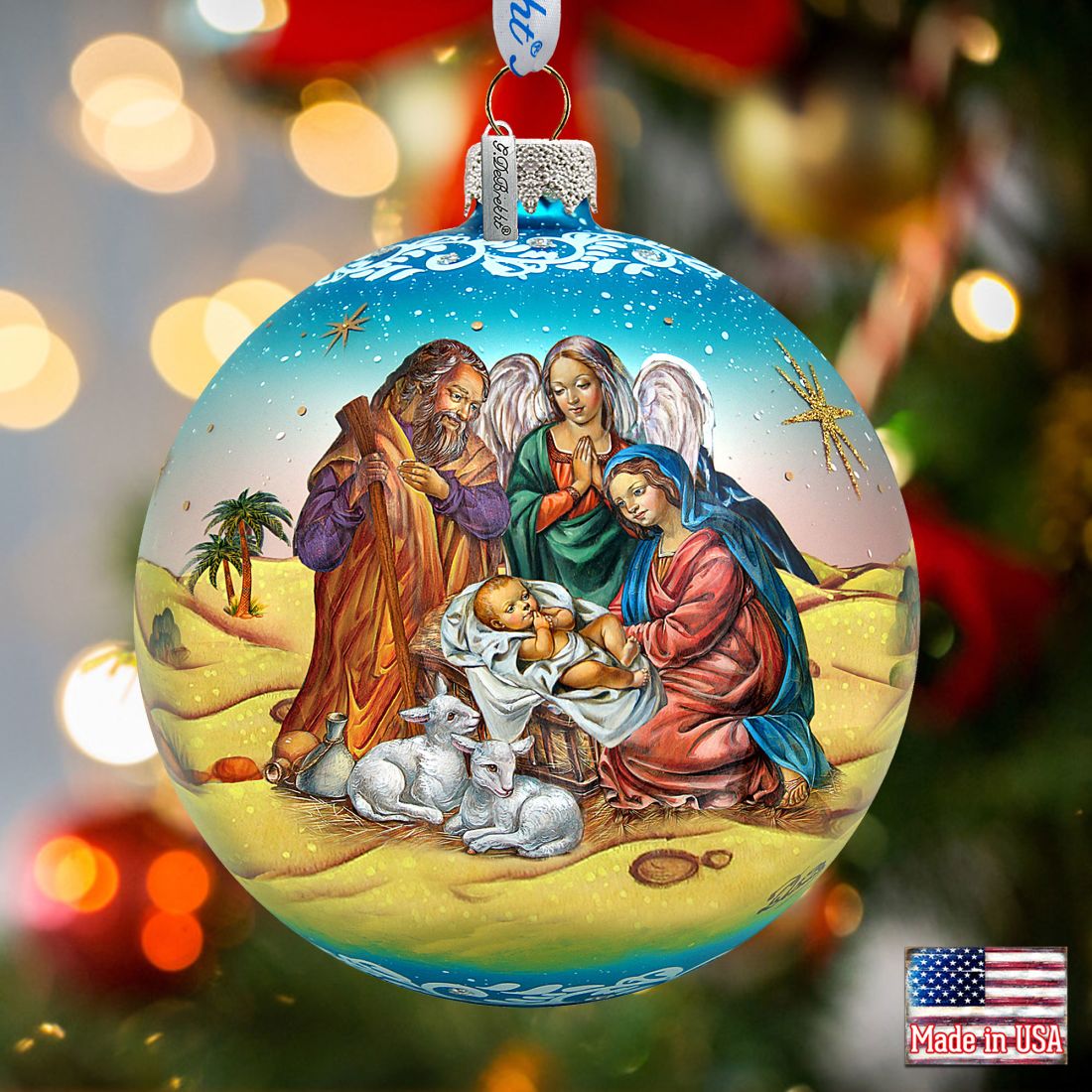 Nativity Ball in Blue Glass Ornament Limited Edition by G. DeBrekht - Nativity Holiday Decor - 73863