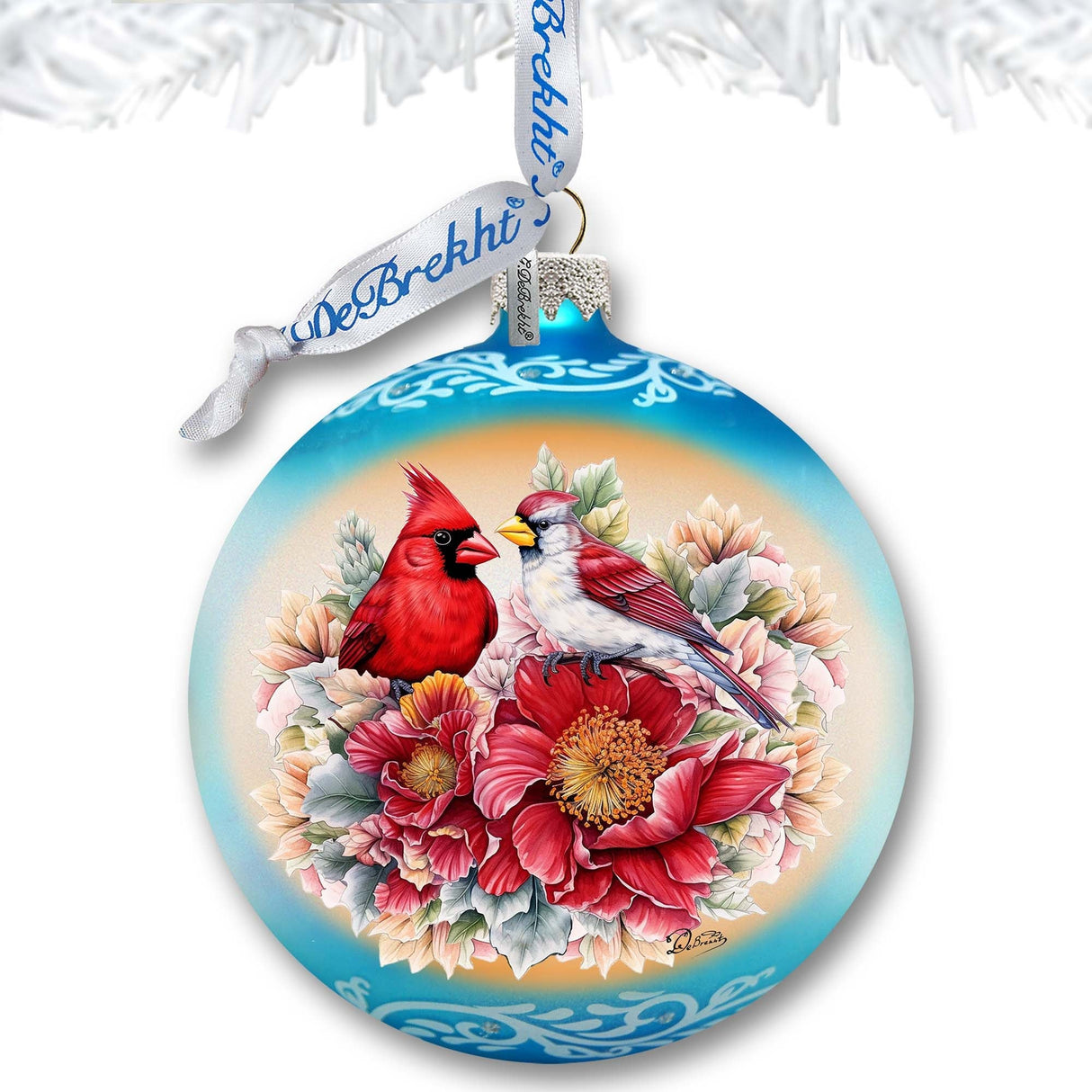 Adorno navideño de cristal con forma de bola de cardenales románticos de G. Debrekht - Decoración navideña - 73378
