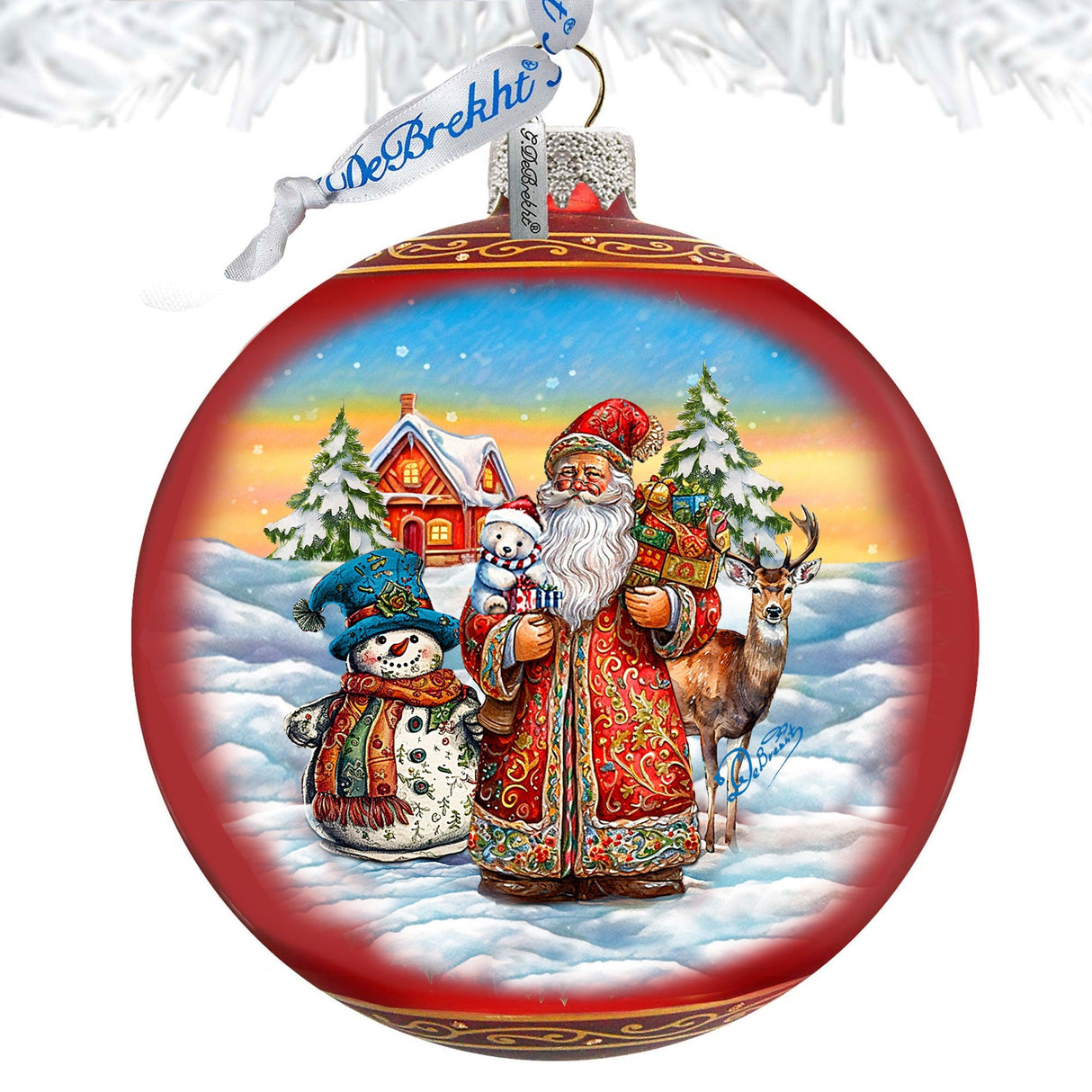 Snowman Splendor Lg Glass Ornament by G.Debrekht - Christmas Santa Snowman Decor - 73944