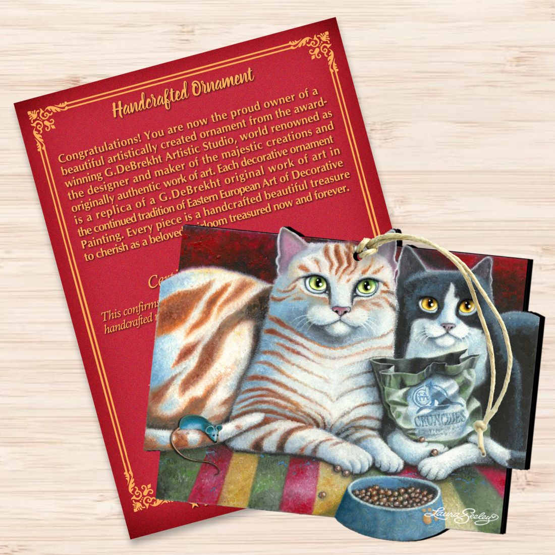 Dinner N Movie Cat Wooden Ornaments by Laura Seeley - Pets Dog and Cats Decor - 8512069-LS