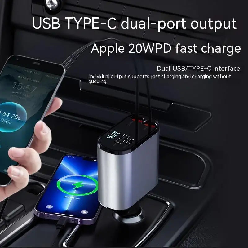 Metal Car Charger 100W Super Fast Charging Car Cigarette Lighter USB And TYPE-C Adapter - Lootquake