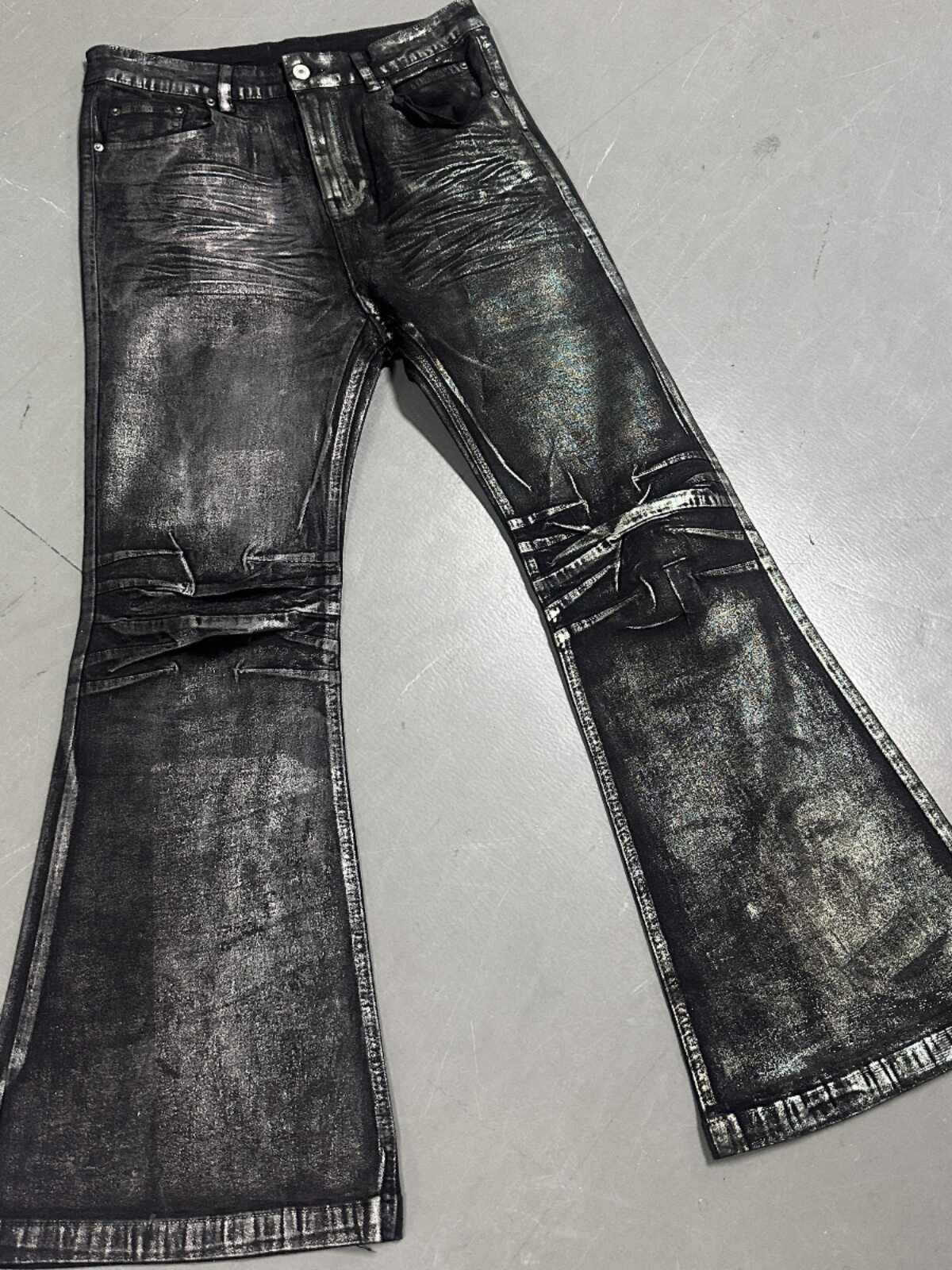 Two-color Bronzing Brush Wax Wash Distressed Micro-elastic Horn Jeans For Men - Lootquake