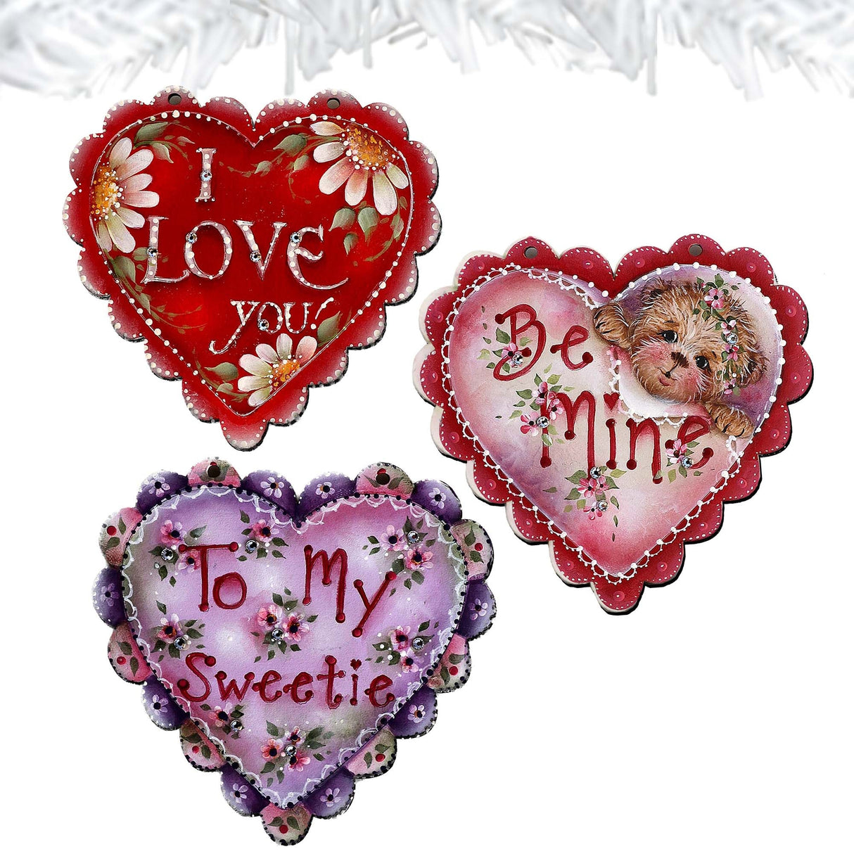 Heart of Love Decorative Wooden Clip-on Ornaments Set of 3 by Jamie Mills-Price - Love Kids Family Decor - 8091054C-MP-S3