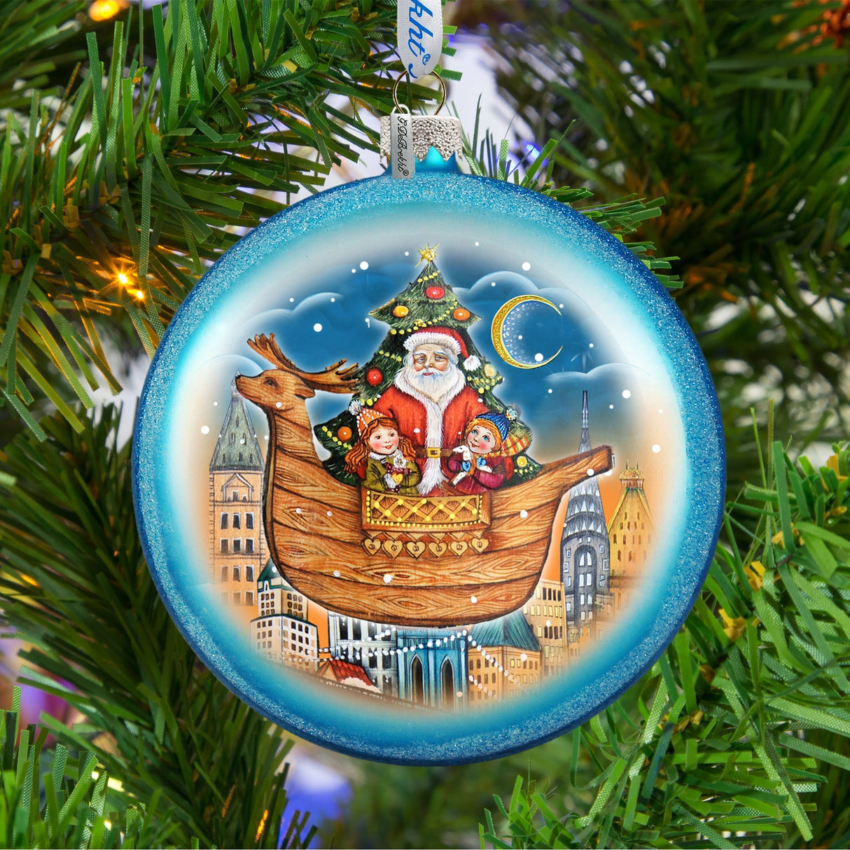 Christmas Arrival Glass Ornament by G. DeBrekht - Christmas Santa Snowman Decor - 744-032B
