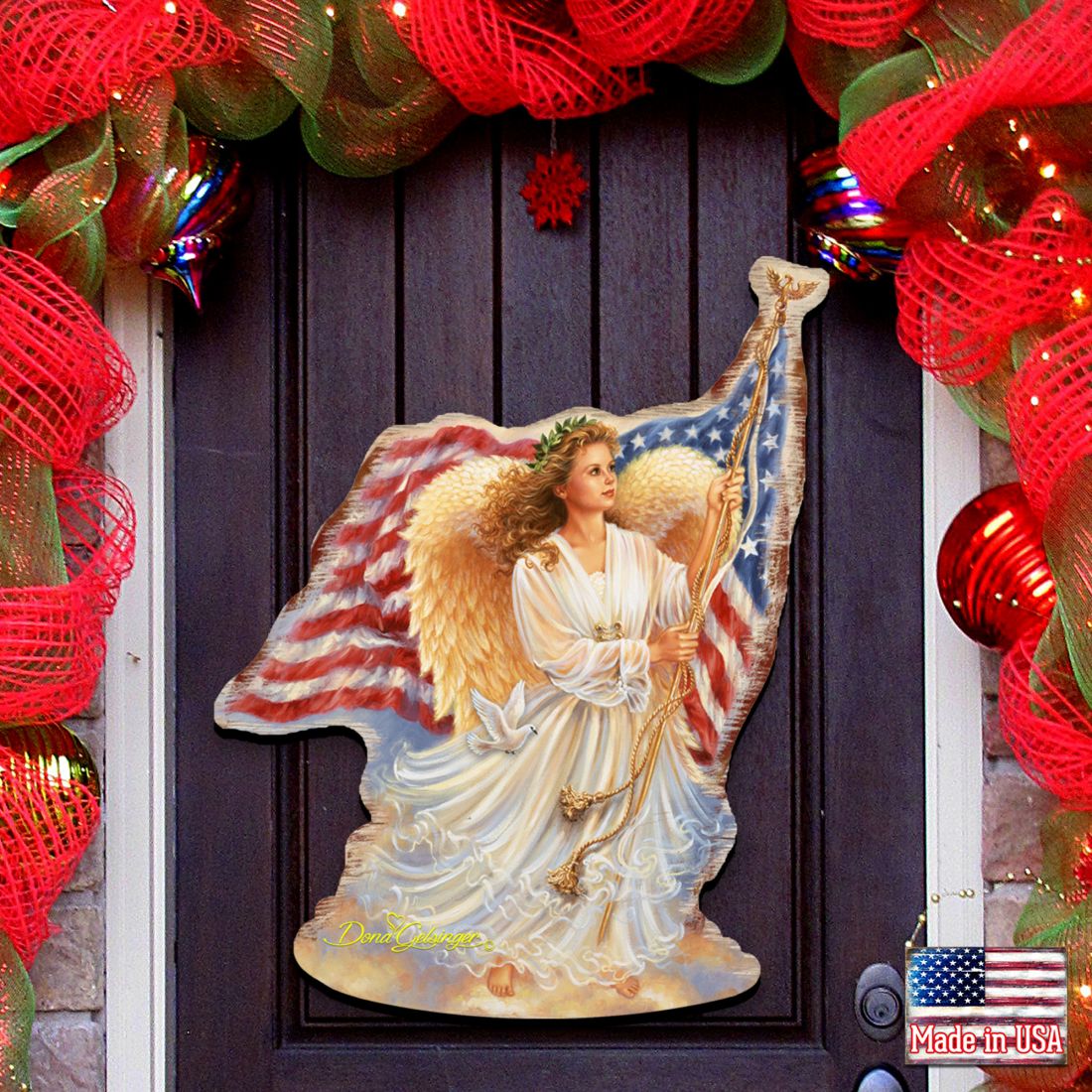 Ángel de la Libertad Americana, decoración navideña para puerta de D. Gelsinger - Decoración navideña americana - 8461021H-0107