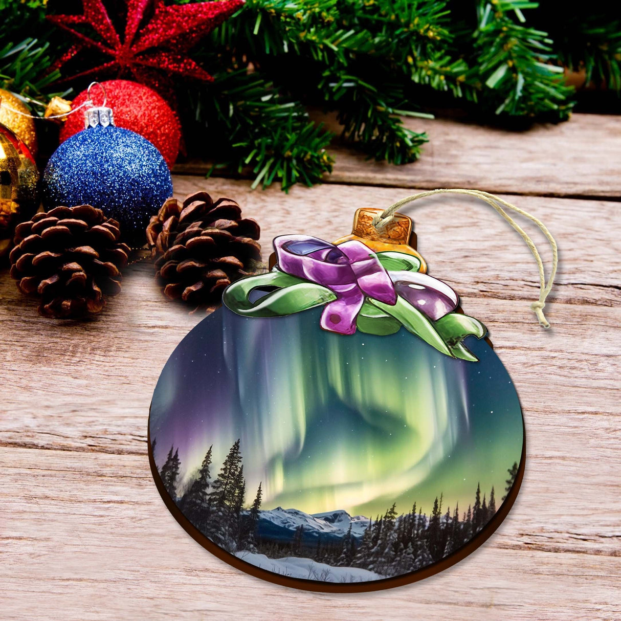 Aurora Borealis Brilliance Wooden Ornaments by G.Debrekht - Wildlife Holiday Decor - 870025
