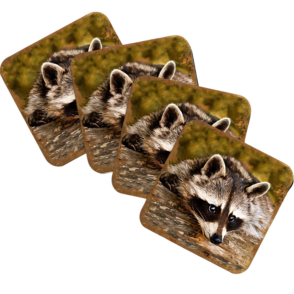 Raccoon Wooden Cork Coasters Gift Set of 4 by Nature Wonders - Nature Wildlife Decor - 95289C-S4