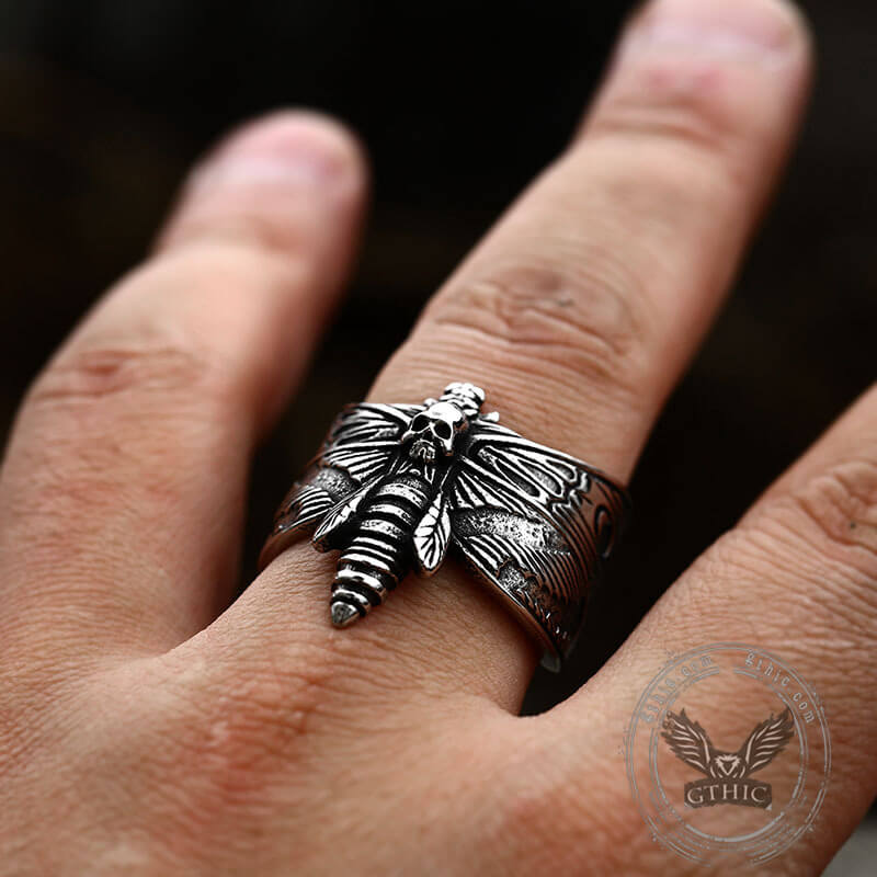 Death Head Moth Stainless Steel Skull Ring