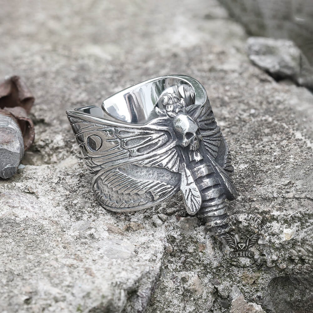 Death Head Moth Stainless Steel Skull Ring