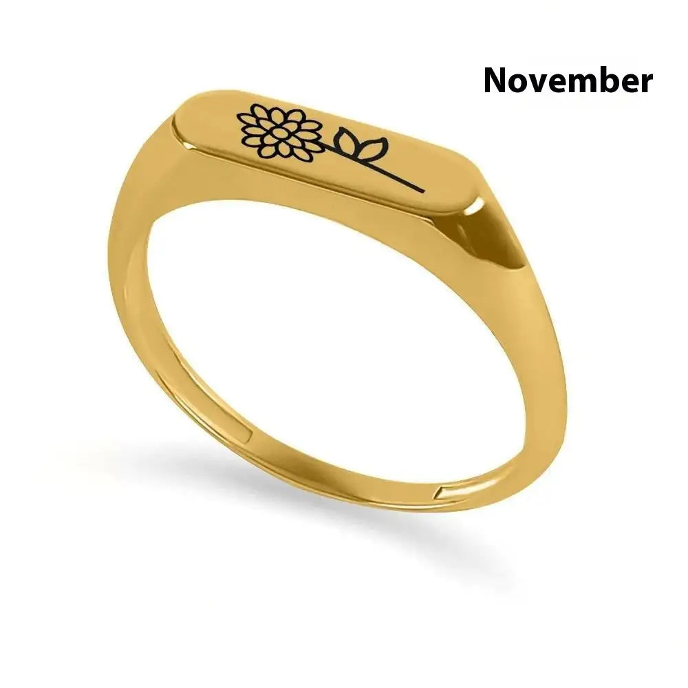 December Flowers And Plants Ring Stainless Steel Creative - Lootquake