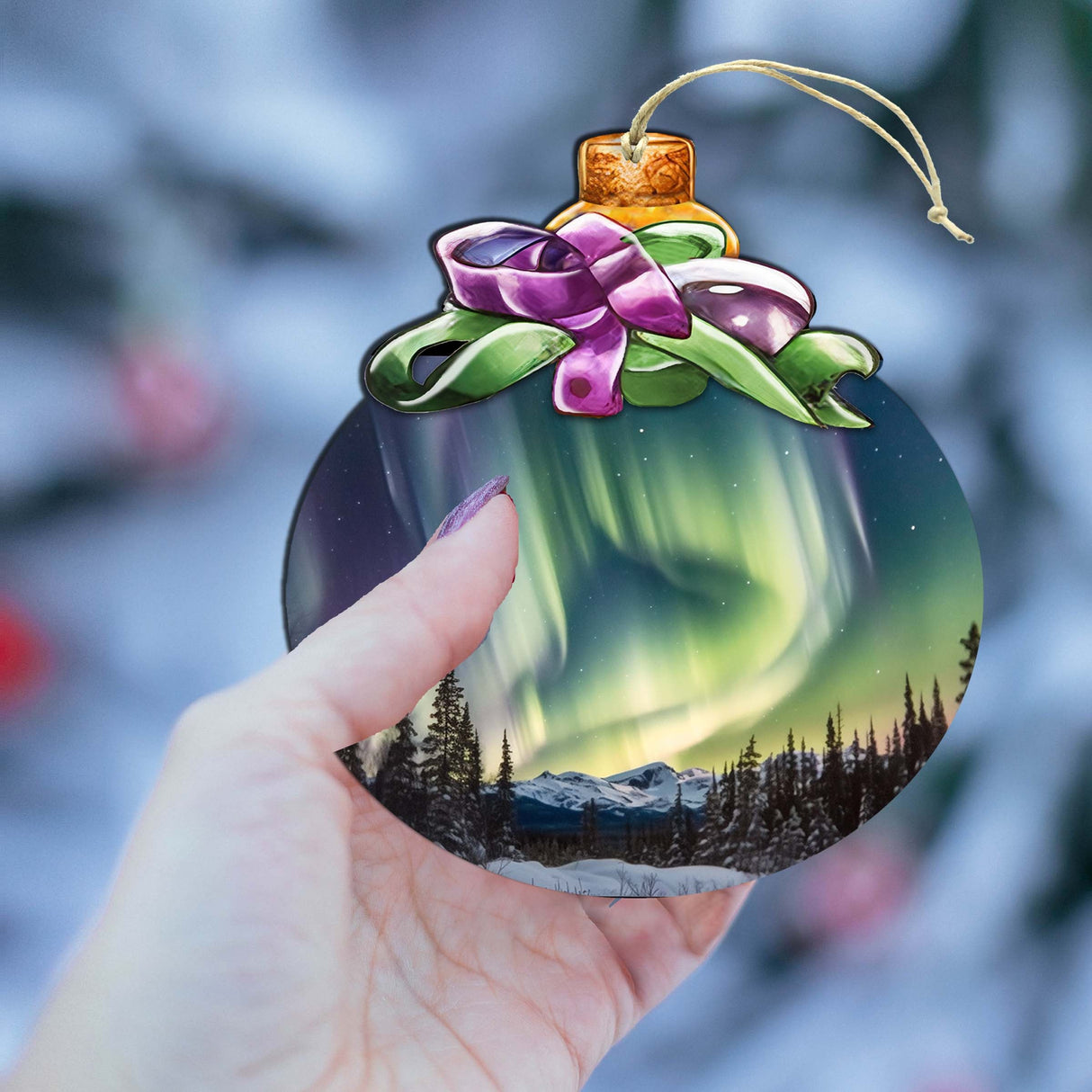 Aurora Borealis Brilliance Wooden Ornaments by G.Debrekht - Wildlife Holiday Decor - 870025