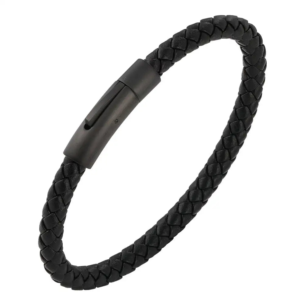 Woven Frosted Black Buckle Simple Leather Bracelet - Lootquake