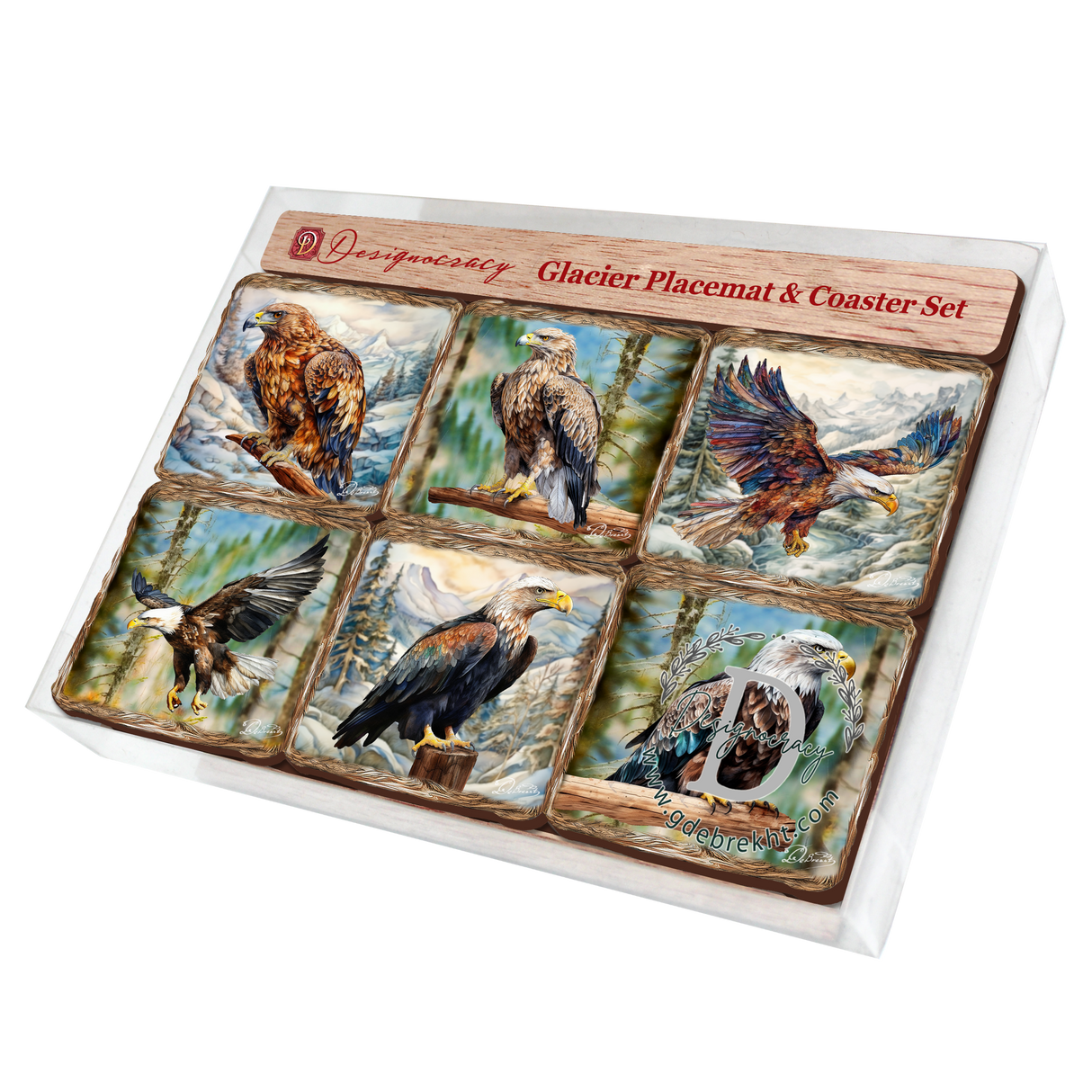 Eagles Wooden Cork Placemat and Coasters Gift Set of 7 by Nature Wonders Nature Wildlife Decor - 85406C-S7