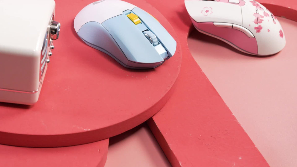 DAREU Sakura Pink Wireless Gaming Mouse - 12K DPI, RGB Rechargeable, 7 Programmable Buttons, Charging Dock Stand, Dual Mode for PC/Laptop/Mac - The Perfect Gift for Birthdays, Valentines, Halloween, Easter, and Girlfriends