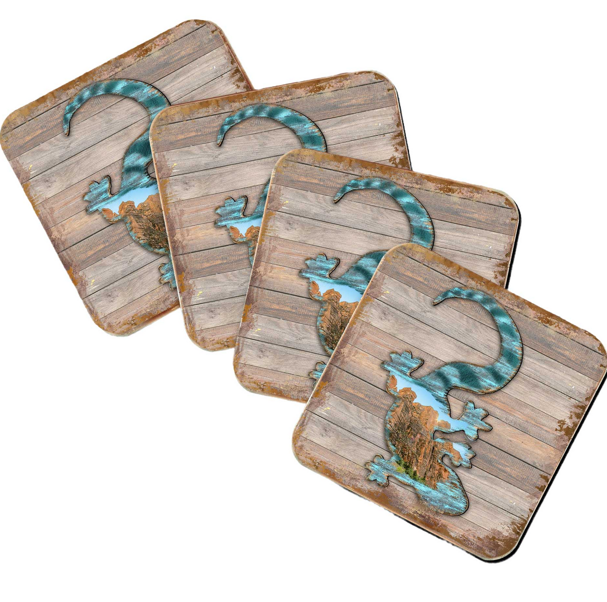 Gecko Wooden Cork Coasters Gift Set of 4 by Nature Wonders - Nature Wildlife Decor - 8199434C-S4