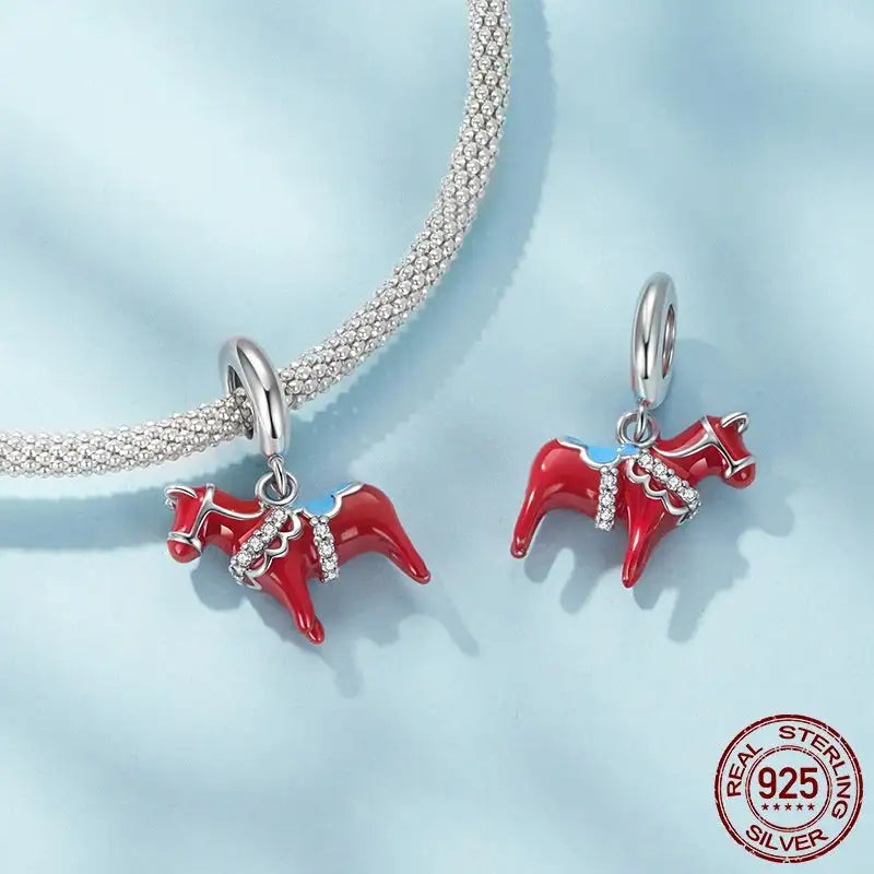 Wooden Horse Pendant S925 Sterling Silver Dripping Oil - Lootquake