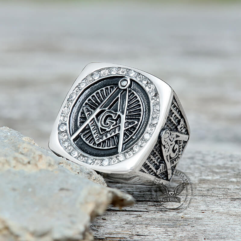 Diamond Masonic Symbol Stainless Steel Ring