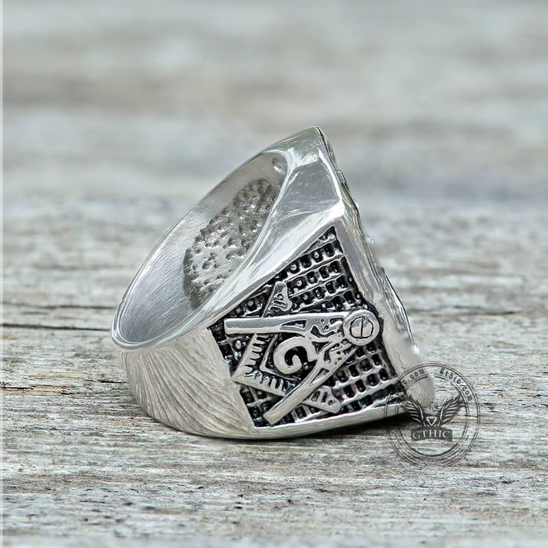 Diamond Masonic Symbol Stainless Steel Ring