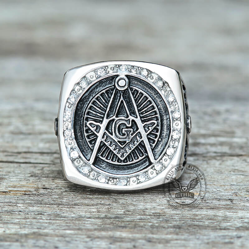 Diamond Masonic Symbol Stainless Steel Ring