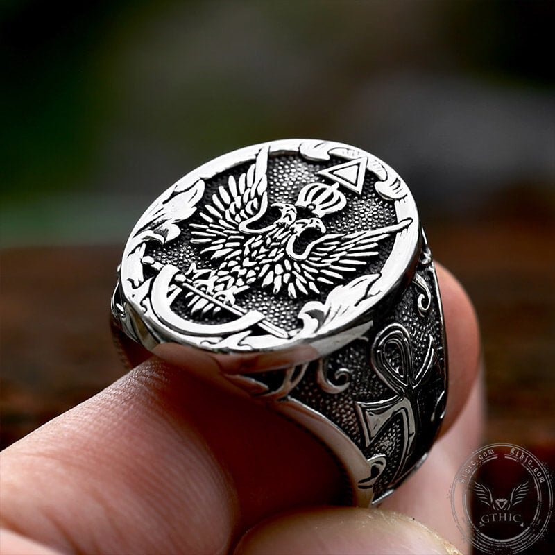 Double-Headed Eagle Ankh Stainless Steel Ring