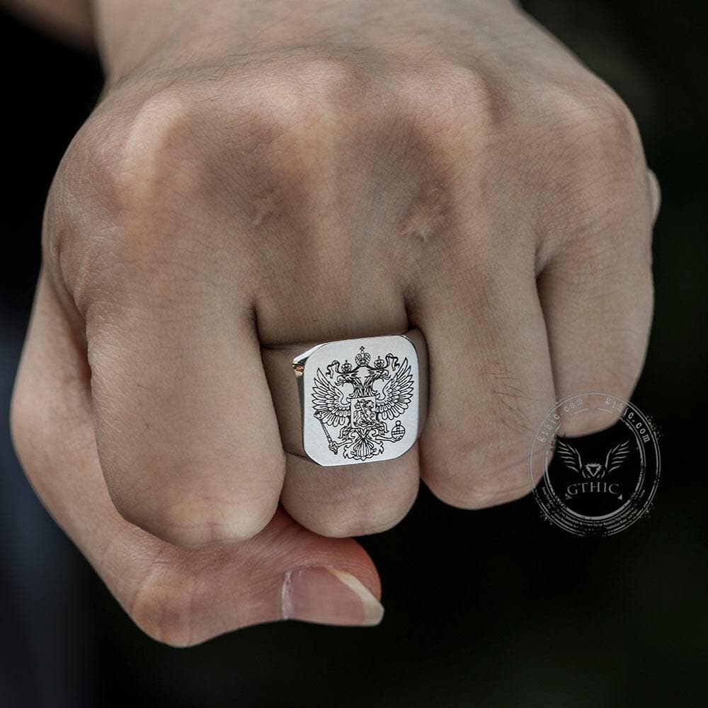 Double-Headed Eagle Stainless Steel Coat of Arms Ring