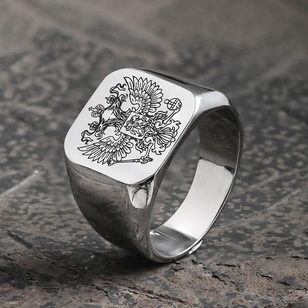 Double-Headed Eagle Stainless Steel Coat of Arms Ring