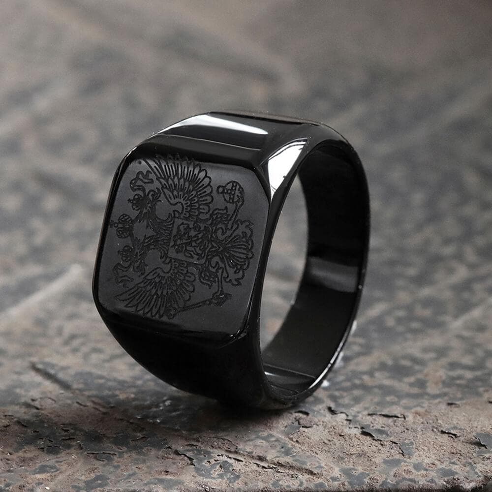 Double-Headed Eagle Stainless Steel Coat of Arms Ring