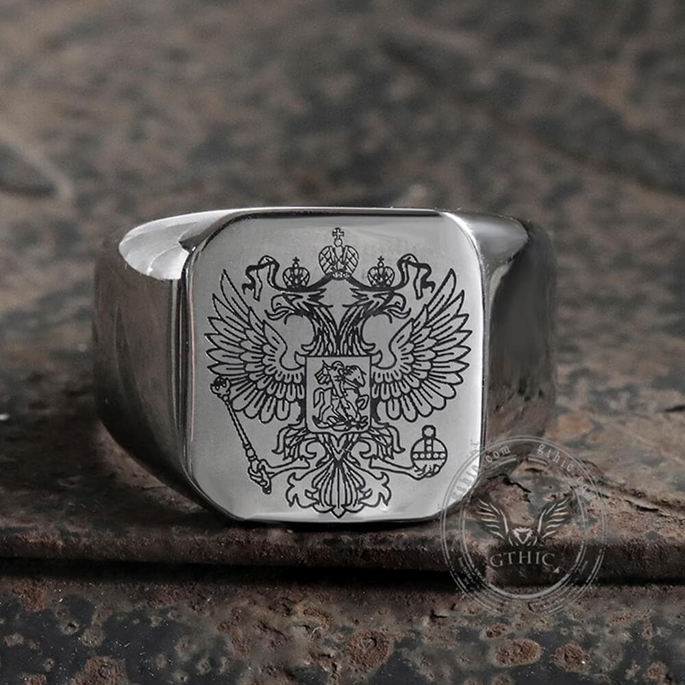 Double-Headed Eagle Stainless Steel Coat of Arms Ring