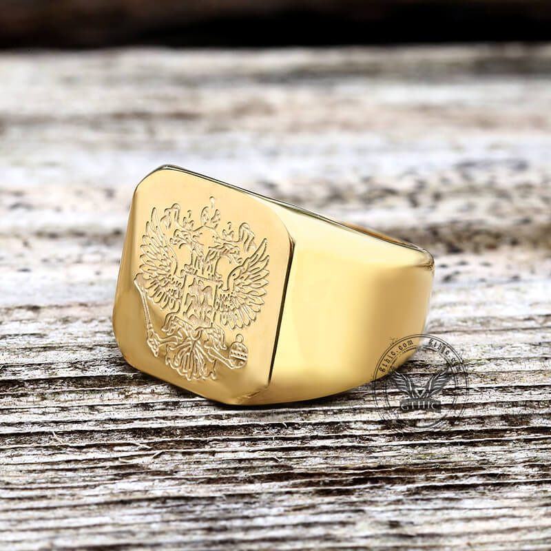 Double-Headed Eagle Stainless Steel Coat of Arms Ring