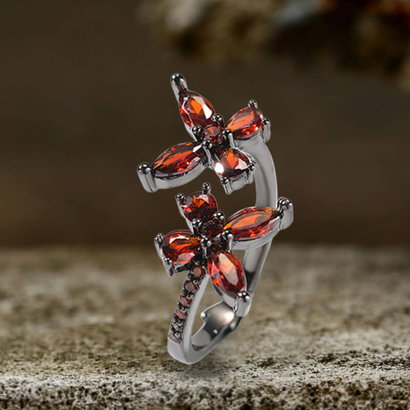 Double Butterfly Zircon Brass Open Ring