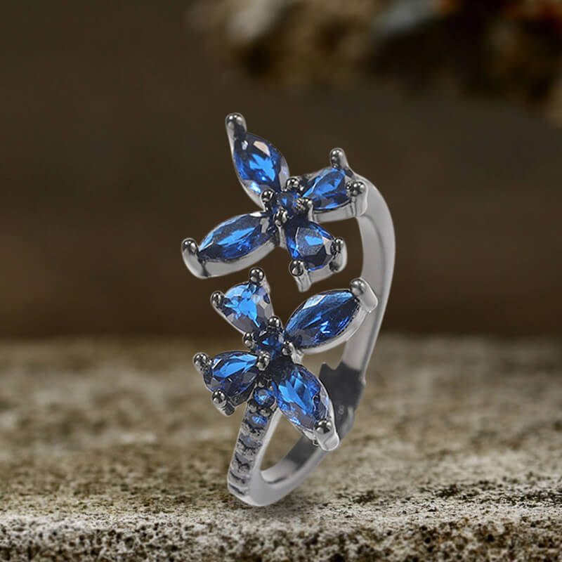 Double Butterfly Zircon Brass Open Ring