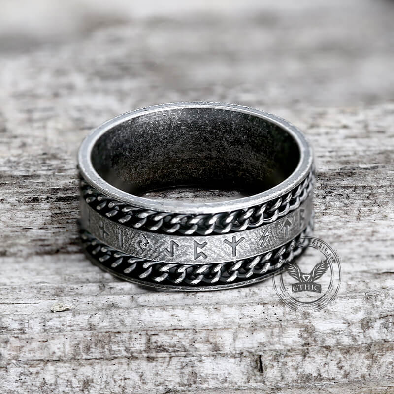 Double Chain Runes Stainless Steel Viking Ring