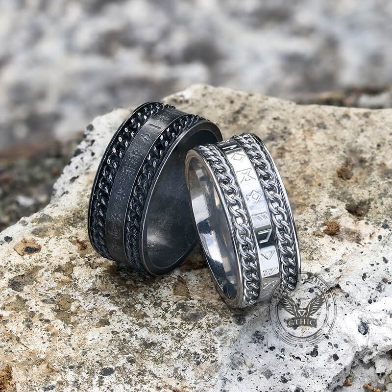 Double Chain Runes Stainless Steel Viking Ring