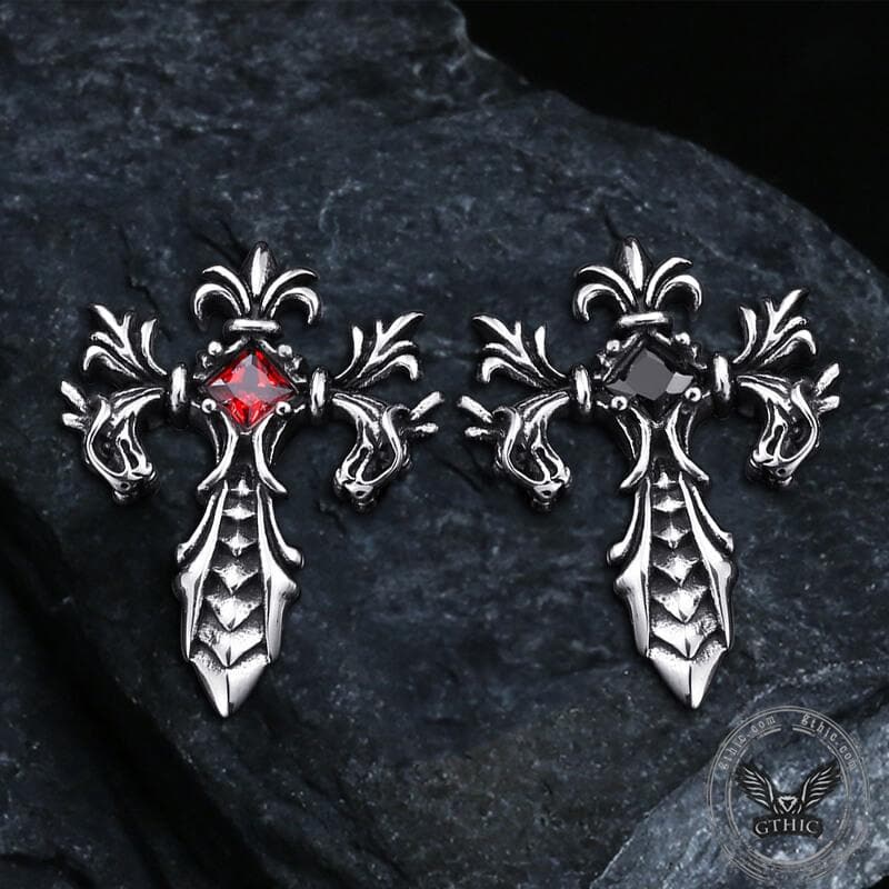 Double Dragon Cross Stainless Steel Pendant