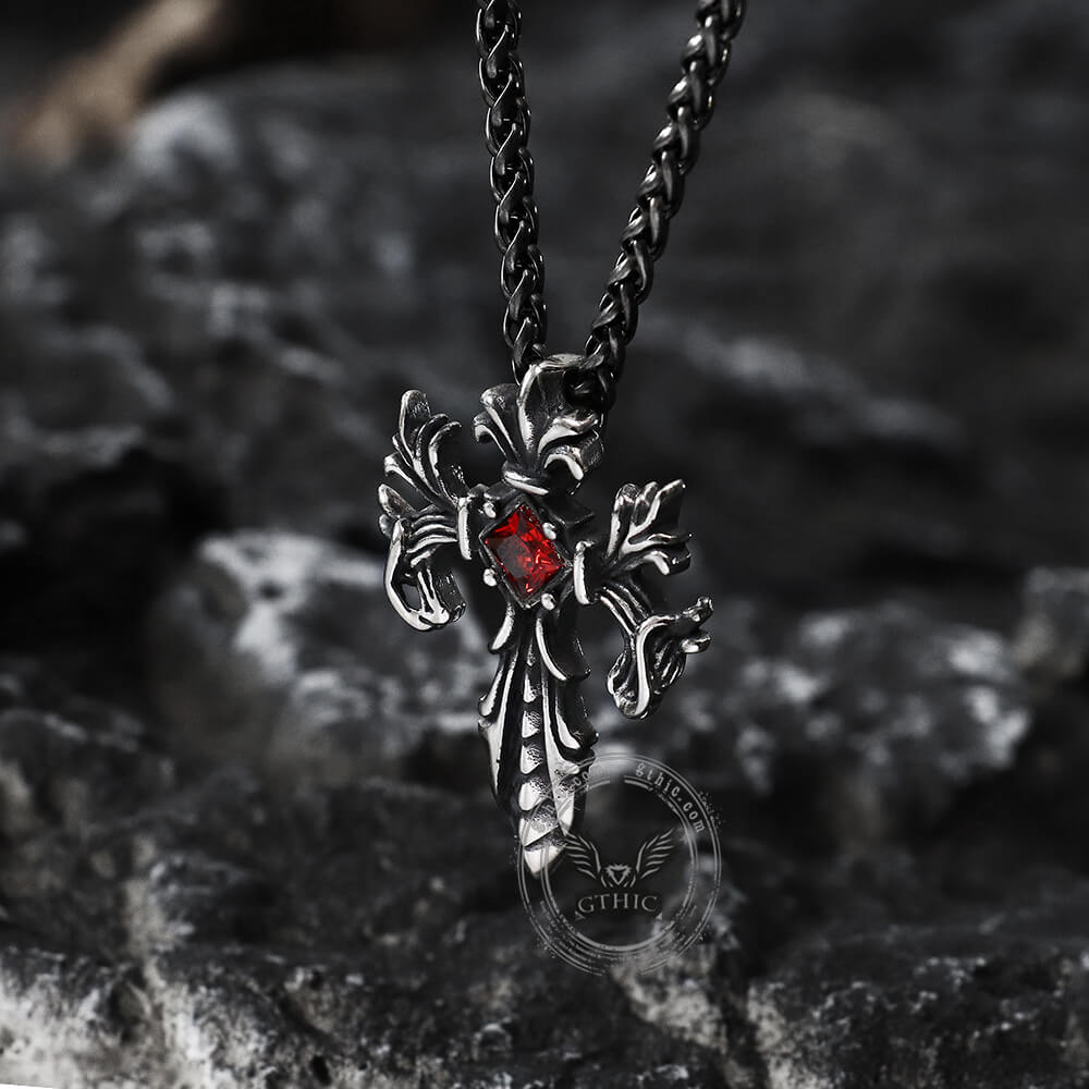 Double Dragon Cross Stainless Steel Pendant