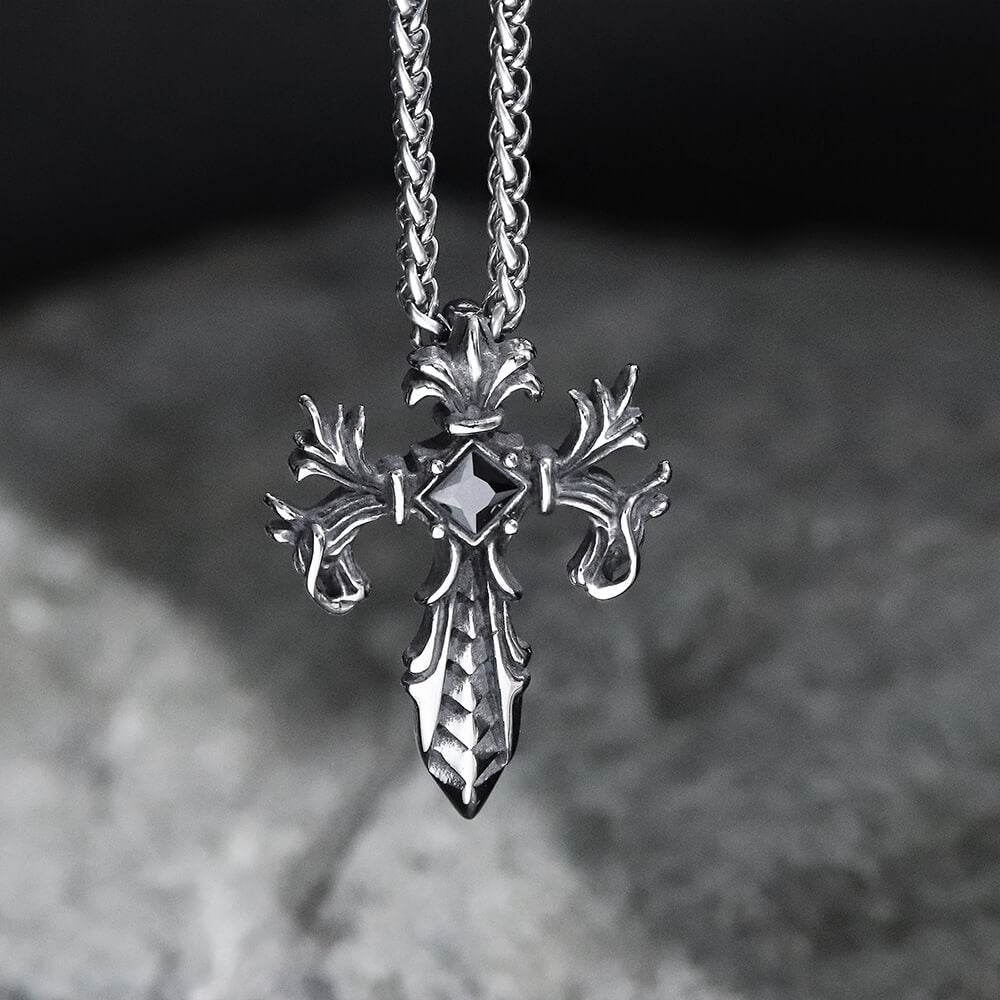 Double Dragon Cross Stainless Steel Pendant