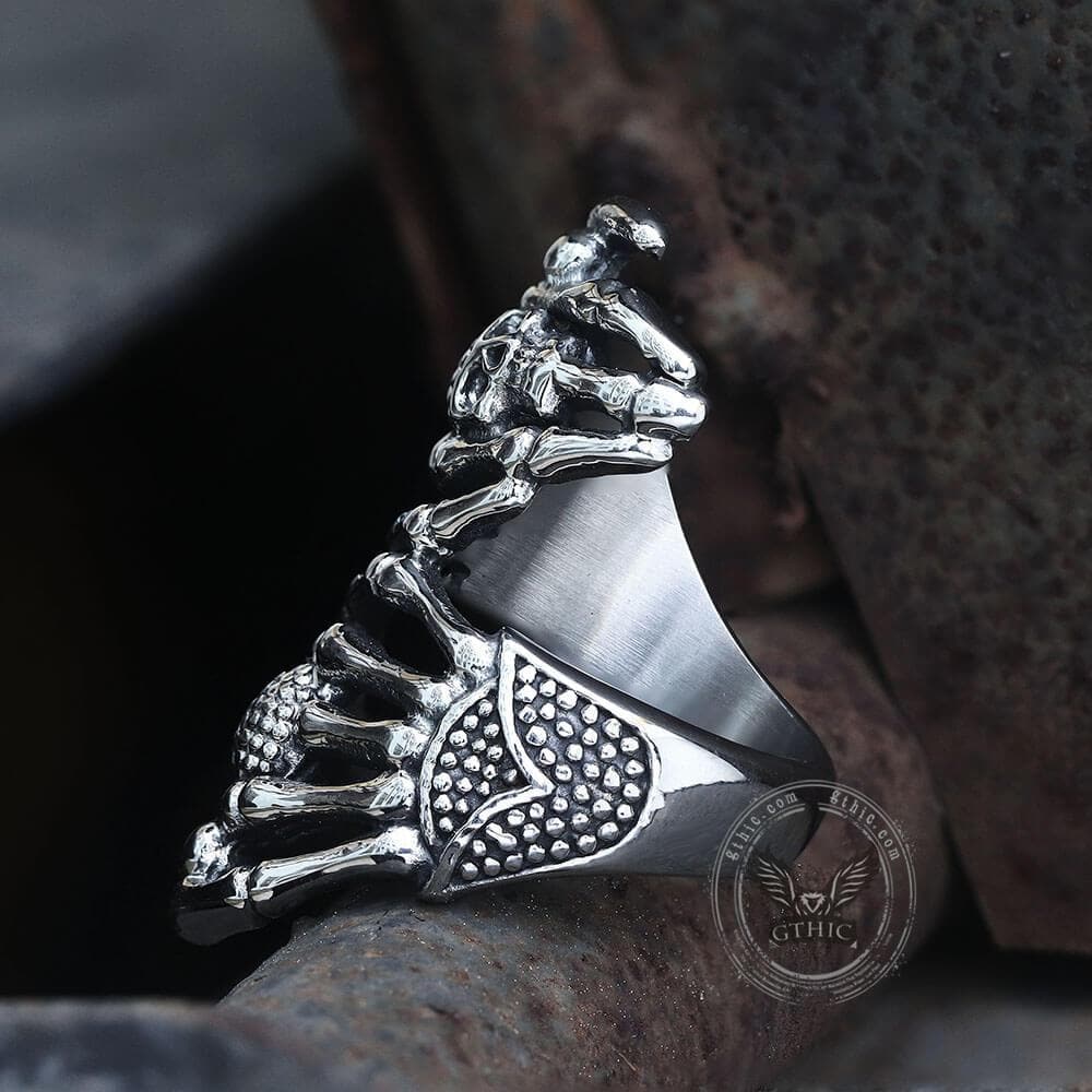 Double Ghost Hand Stainless Steel Skull Ring