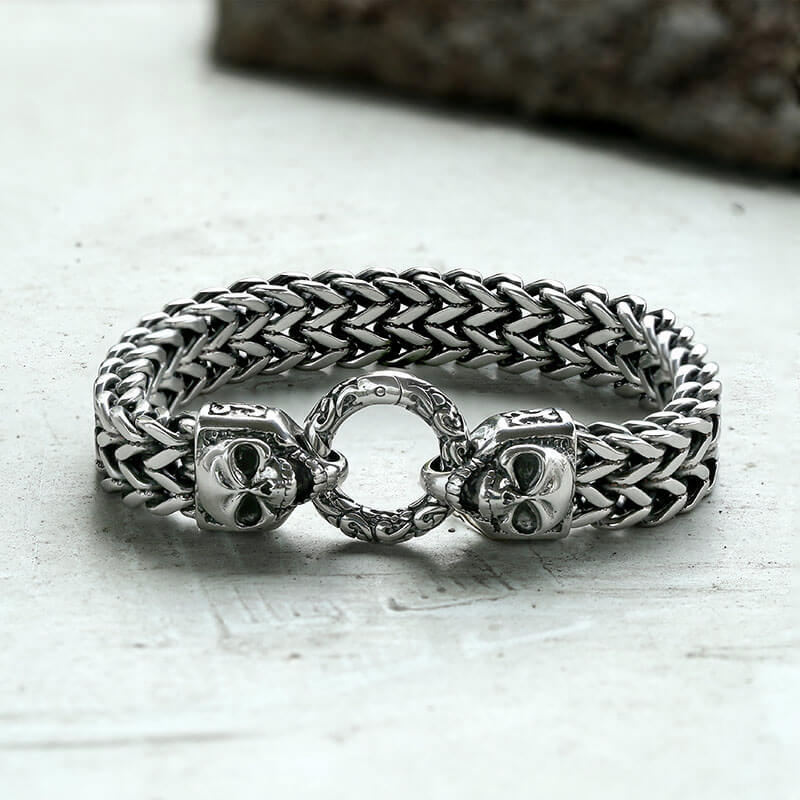 Double Ghost Head Buckle Stainless Steel Skull Bracelet