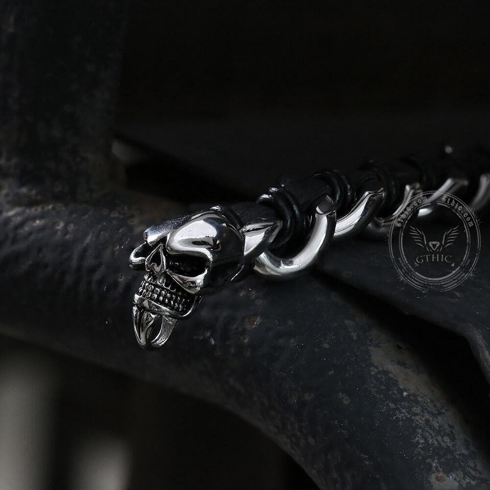 Double Head Skull Buckle Stainless Steel Braided Bracelet
