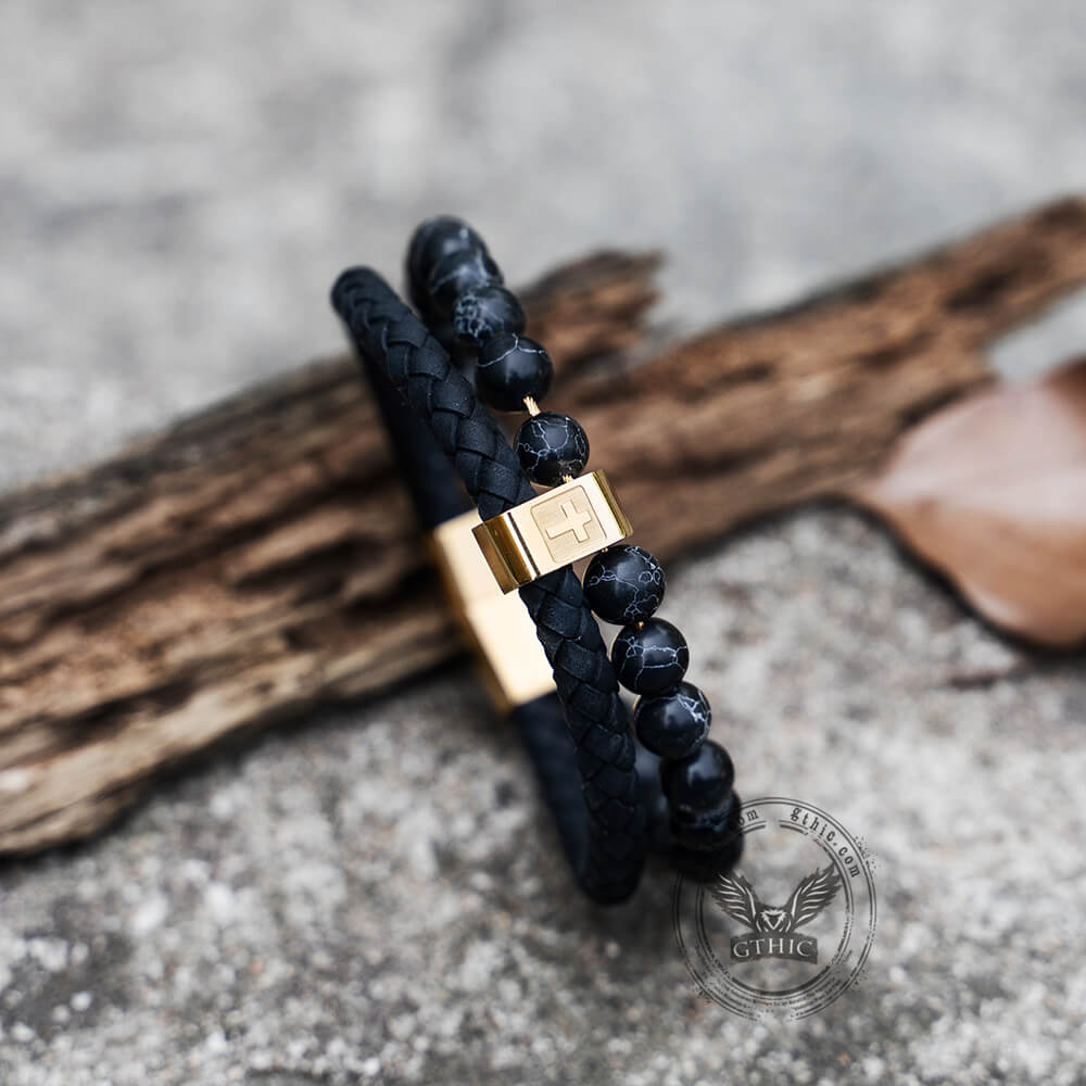 Double Layer Cross Turquoise Stainless Steel Bracelet