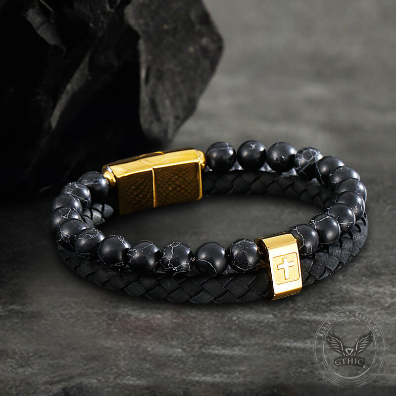 Double Layer Cross Turquoise Stainless Steel Bracelet