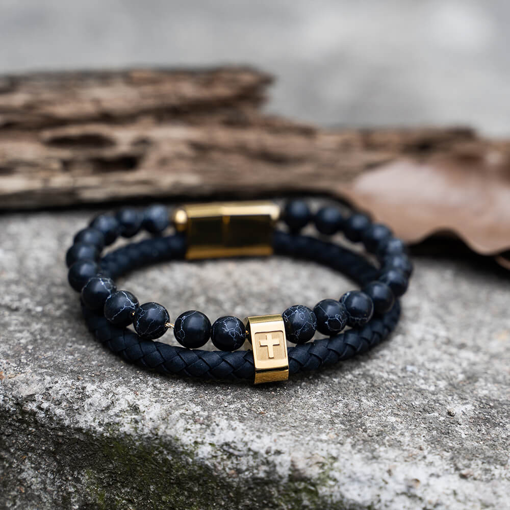 Double Layer Cross Turquoise Stainless Steel Bracelet