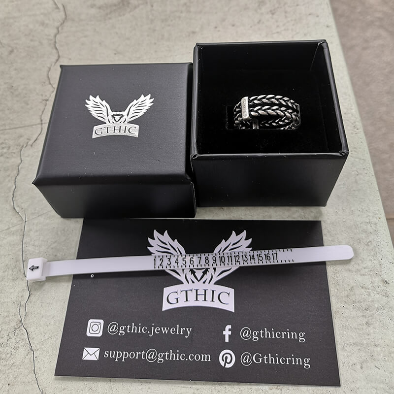 Anillo de acero inoxidable con cadena de espigas de trigo dobles