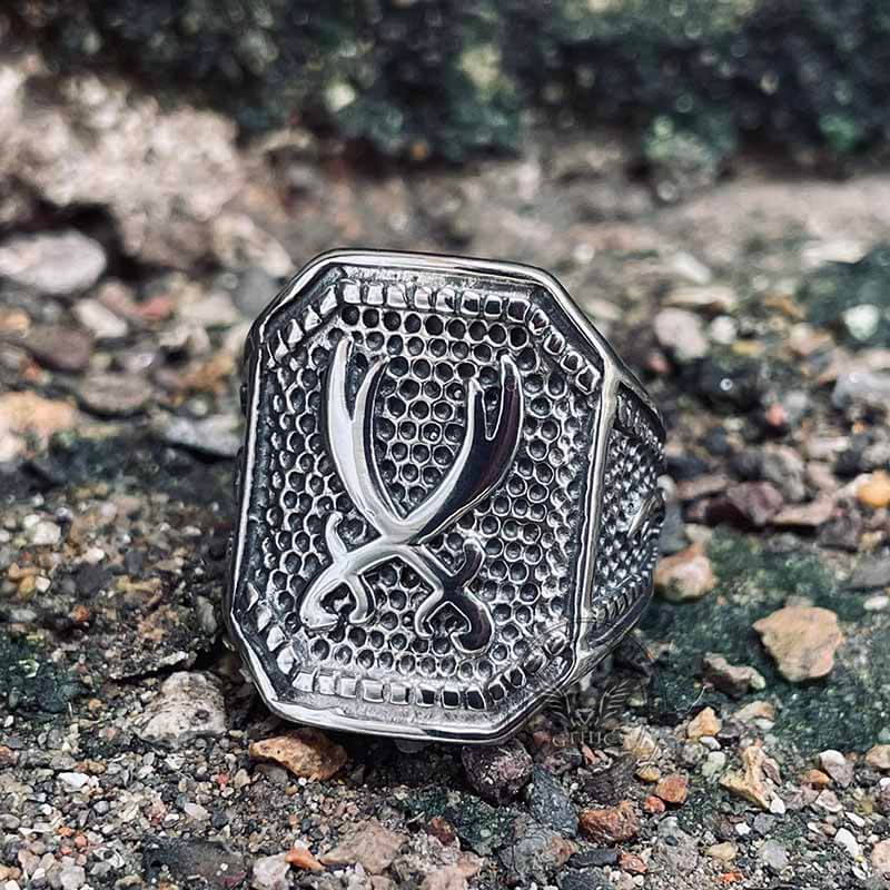 Double Zulfiqar Sword Stainless Steel Ring
