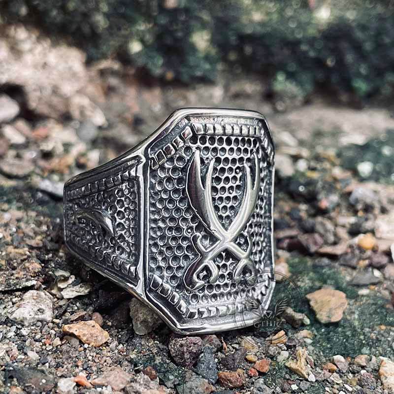 Double Zulfiqar Sword Stainless Steel Ring