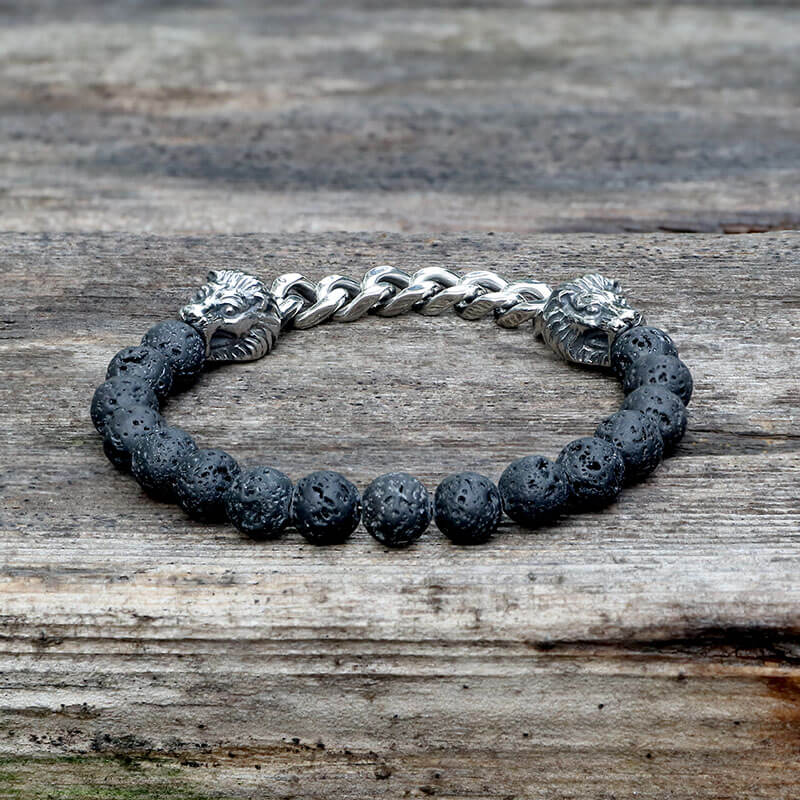 Dragon Head Volcanic Stone Stainless Steel Bead Bracelet