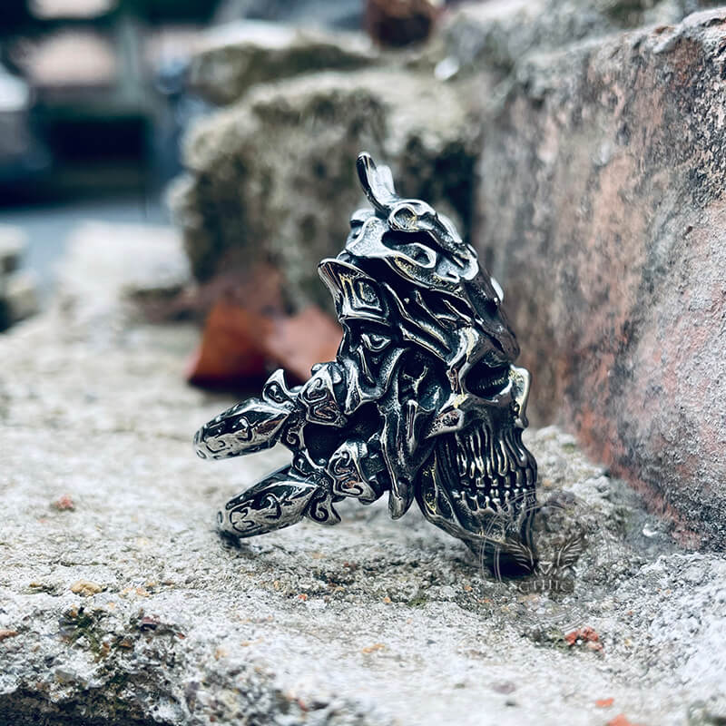 Dragon Horned Samurai Stainless Steel Skull Ring
