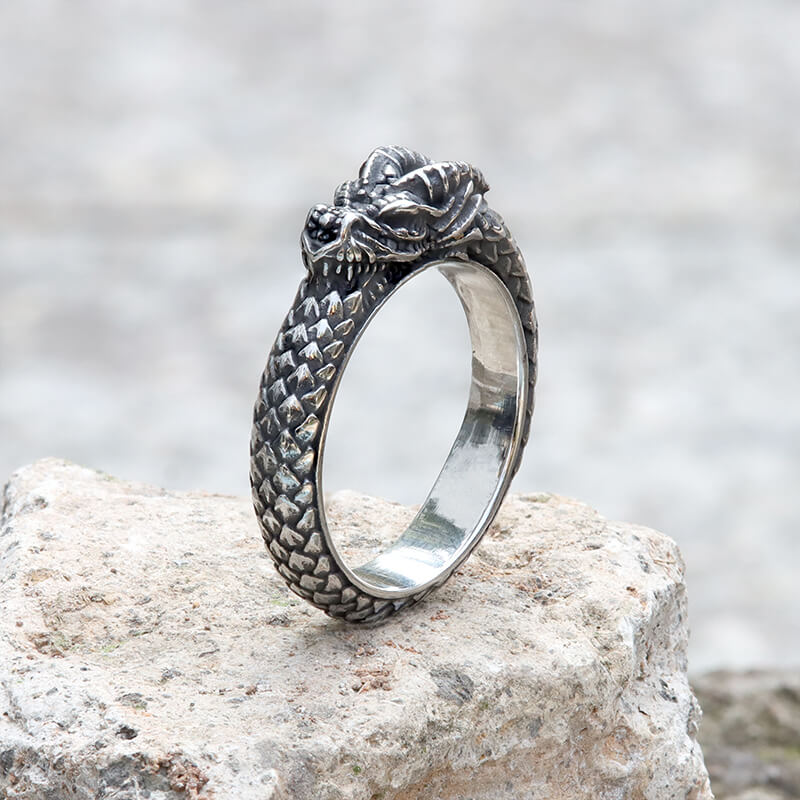 Anillo de acero inoxidable con forma de dragón Ouroboros